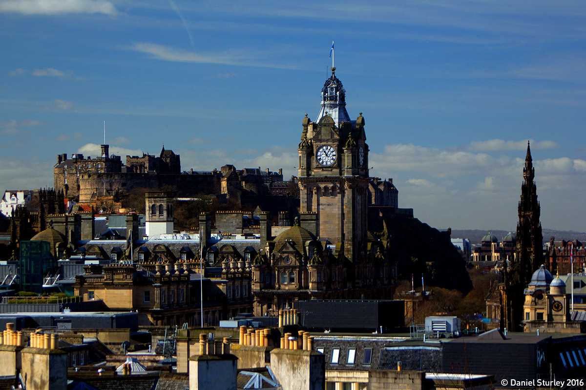 The view towards the castle with The Balmoral, Edinburgh.